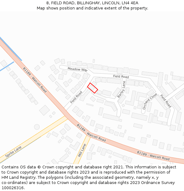 8, FIELD ROAD, BILLINGHAY, LINCOLN, LN4 4EA: Location map and indicative extent of plot