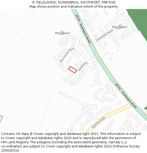 8, FIELDLANDS, SCARISBRICK, SOUTHPORT, PR8 5HQ: Location map and indicative extent of plot
