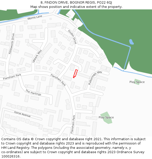 8, FINDON DRIVE, BOGNOR REGIS, PO22 6QJ: Location map and indicative extent of plot