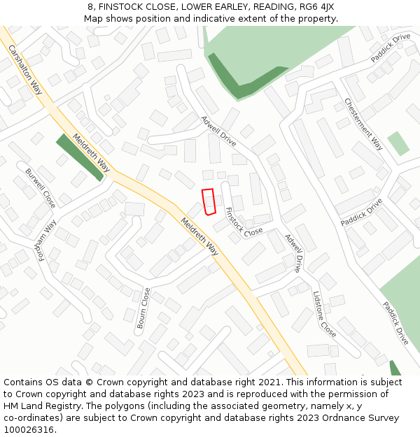 8, FINSTOCK CLOSE, LOWER EARLEY, READING, RG6 4JX: Location map and indicative extent of plot