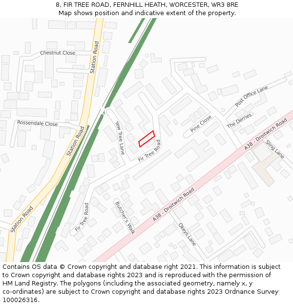 8, FIR TREE ROAD, FERNHILL HEATH, WORCESTER, WR3 8RE: Location map and indicative extent of plot
