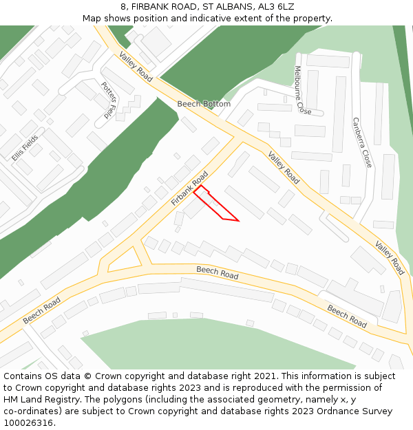 8, FIRBANK ROAD, ST ALBANS, AL3 6LZ: Location map and indicative extent of plot