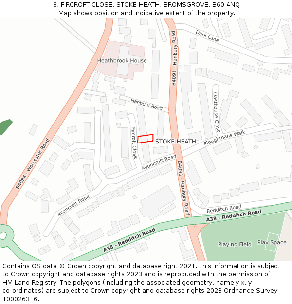 8, FIRCROFT CLOSE, STOKE HEATH, BROMSGROVE, B60 4NQ: Location map and indicative extent of plot