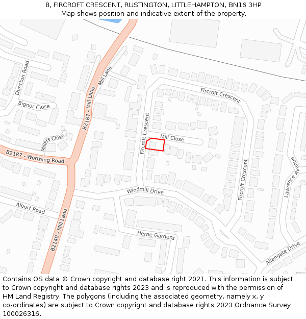 8, FIRCROFT CRESCENT, RUSTINGTON, LITTLEHAMPTON, BN16 3HP: Location map and indicative extent of plot