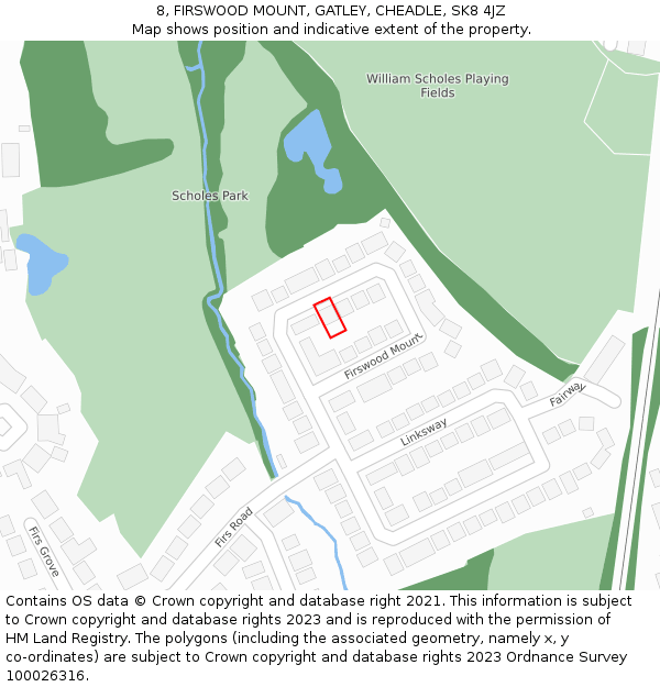 8, FIRSWOOD MOUNT, GATLEY, CHEADLE, SK8 4JZ: Location map and indicative extent of plot
