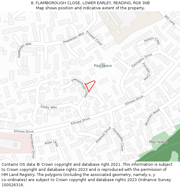 8, FLAMBOROUGH CLOSE, LOWER EARLEY, READING, RG6 3XB: Location map and indicative extent of plot