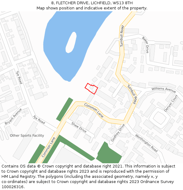 8, FLETCHER DRIVE, LICHFIELD, WS13 8TH: Location map and indicative extent of plot