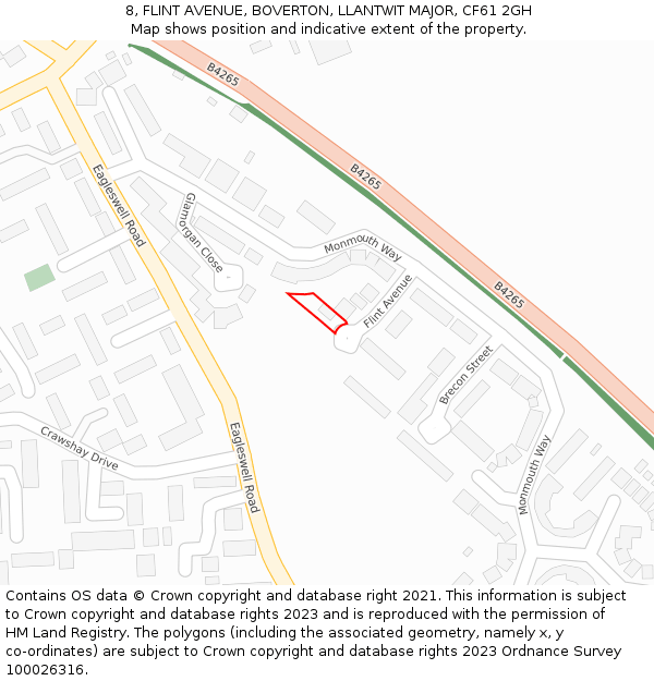 8, FLINT AVENUE, BOVERTON, LLANTWIT MAJOR, CF61 2GH: Location map and indicative extent of plot