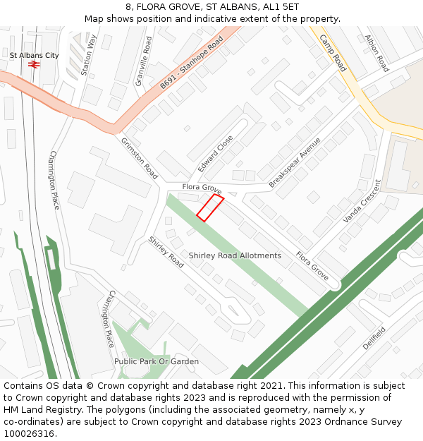 8, FLORA GROVE, ST ALBANS, AL1 5ET: Location map and indicative extent of plot
