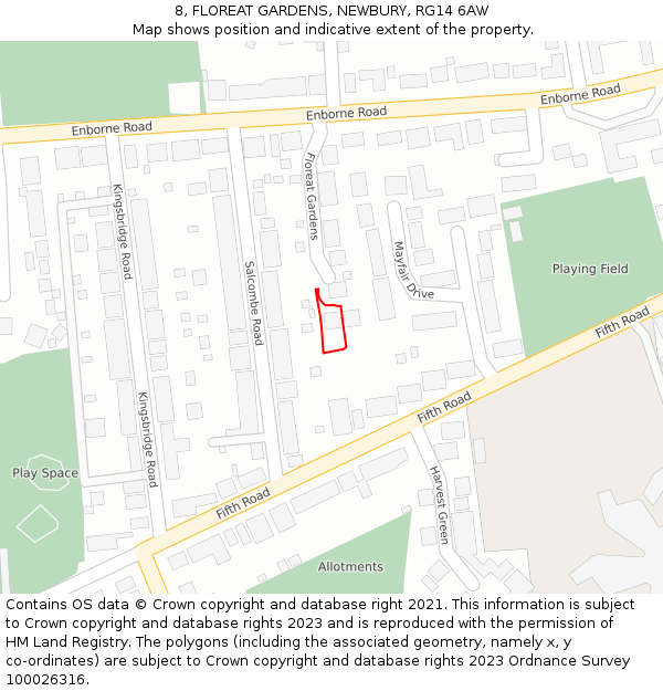 8, FLOREAT GARDENS, NEWBURY, RG14 6AW: Location map and indicative extent of plot