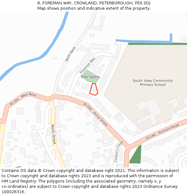 8, FOREMAN WAY, CROWLAND, PETERBOROUGH, PE6 0DJ: Location map and indicative extent of plot
