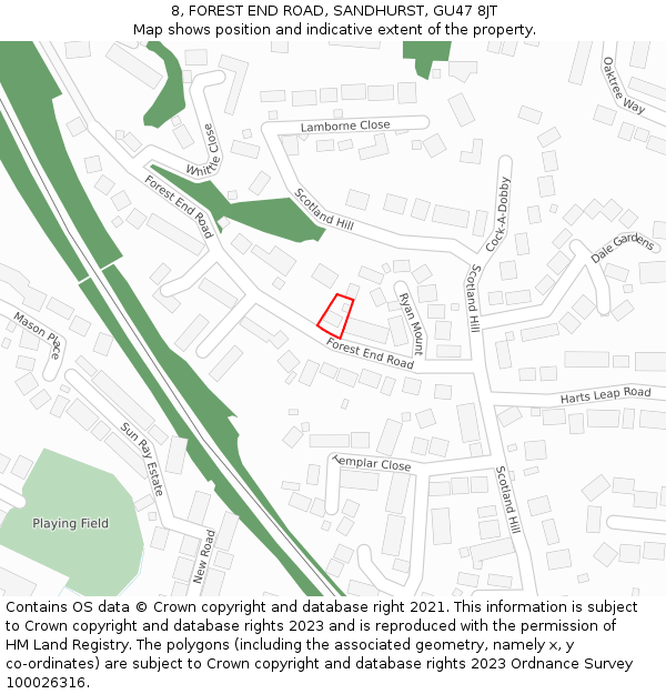 8, FOREST END ROAD, SANDHURST, GU47 8JT: Location map and indicative extent of plot