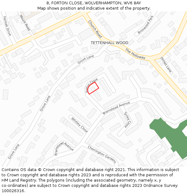 8, FORTON CLOSE, WOLVERHAMPTON, WV6 8AY: Location map and indicative extent of plot
