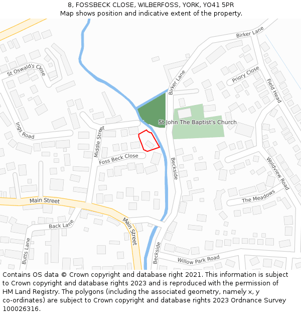 8, FOSSBECK CLOSE, WILBERFOSS, YORK, YO41 5PR: Location map and indicative extent of plot