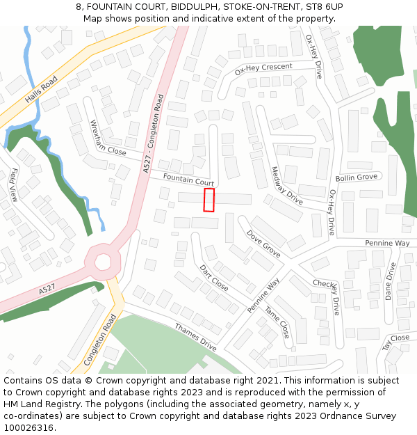 8, FOUNTAIN COURT, BIDDULPH, STOKE-ON-TRENT, ST8 6UP: Location map and indicative extent of plot
