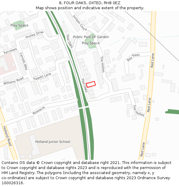 8, FOUR OAKS, OXTED, RH8 0EZ: Location map and indicative extent of plot