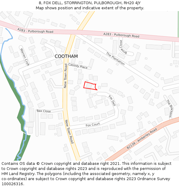8, FOX DELL, STORRINGTON, PULBOROUGH, RH20 4JY: Location map and indicative extent of plot