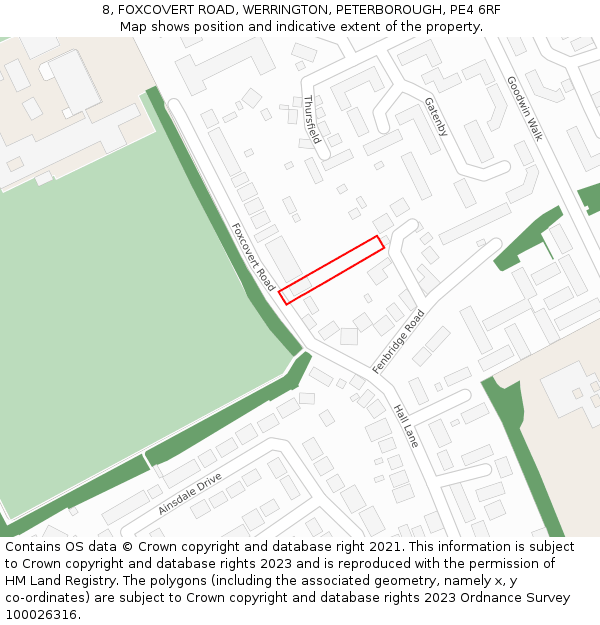 8, FOXCOVERT ROAD, WERRINGTON, PETERBOROUGH, PE4 6RF: Location map and indicative extent of plot