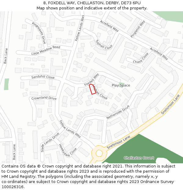 8, FOXDELL WAY, CHELLASTON, DERBY, DE73 6PU: Location map and indicative extent of plot