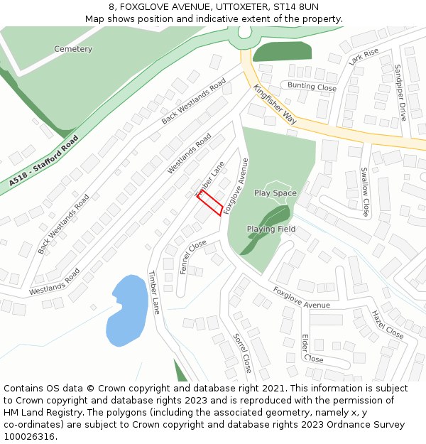 8, FOXGLOVE AVENUE, UTTOXETER, ST14 8UN: Location map and indicative extent of plot