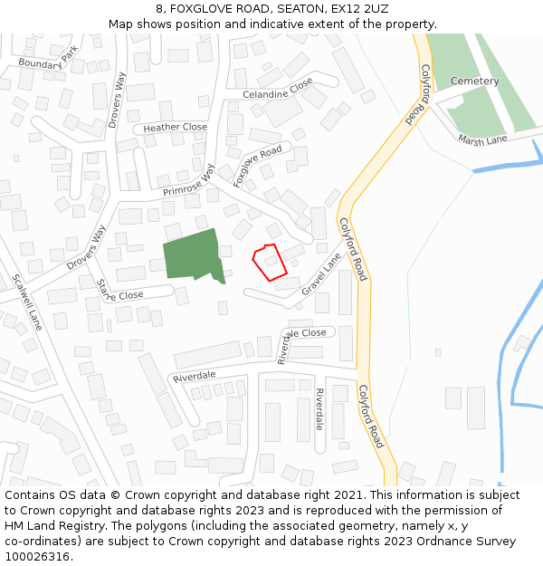 8, FOXGLOVE ROAD, SEATON, EX12 2UZ: Location map and indicative extent of plot