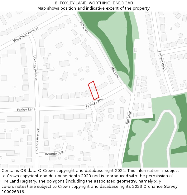 8, FOXLEY LANE, WORTHING, BN13 3AB: Location map and indicative extent of plot