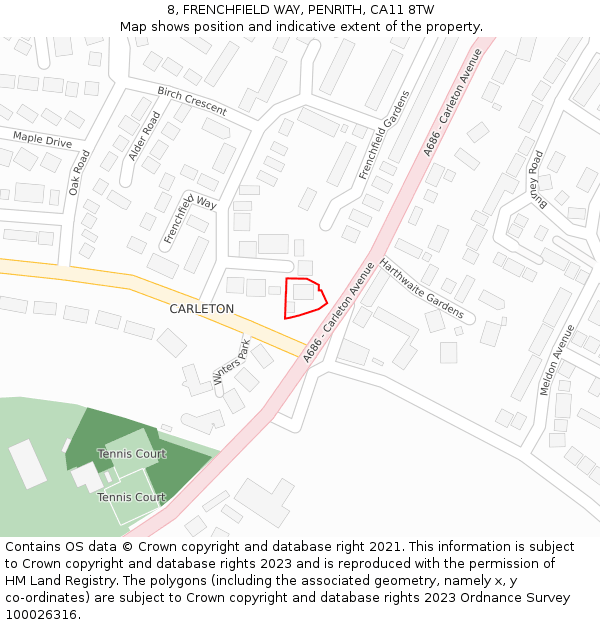 8, FRENCHFIELD WAY, PENRITH, CA11 8TW: Location map and indicative extent of plot