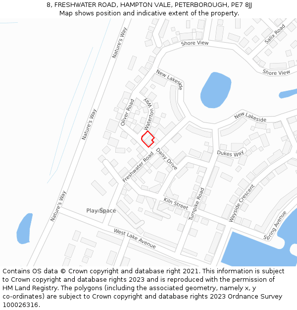 8, FRESHWATER ROAD, HAMPTON VALE, PETERBOROUGH, PE7 8JJ: Location map and indicative extent of plot
