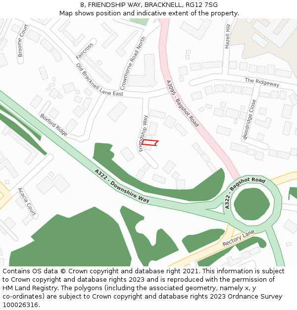 8, FRIENDSHIP WAY, BRACKNELL, RG12 7SG: Location map and indicative extent of plot