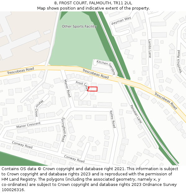 8, FROST COURT, FALMOUTH, TR11 2UL: Location map and indicative extent of plot