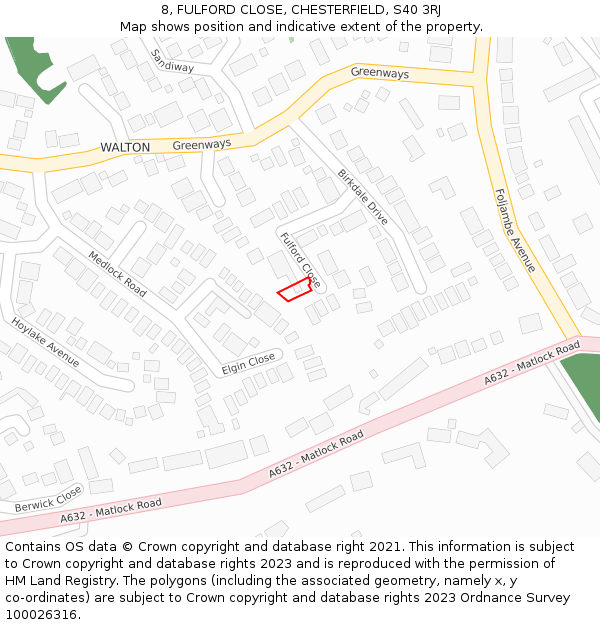 8, FULFORD CLOSE, CHESTERFIELD, S40 3RJ: Location map and indicative extent of plot