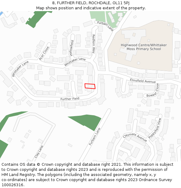 8, FURTHER FIELD, ROCHDALE, OL11 5PJ: Location map and indicative extent of plot