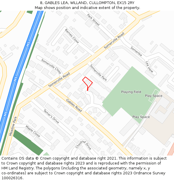 8, GABLES LEA, WILLAND, CULLOMPTON, EX15 2RY: Location map and indicative extent of plot