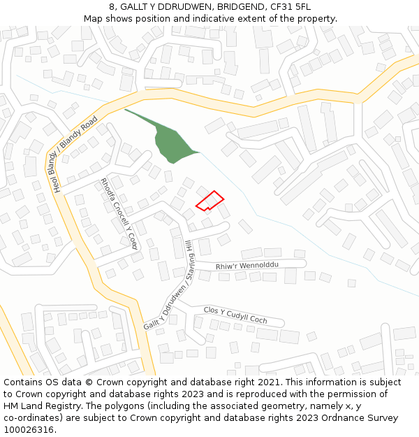 8, GALLT Y DDRUDWEN, BRIDGEND, CF31 5FL: Location map and indicative extent of plot