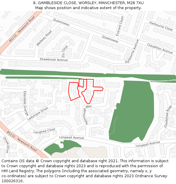 8, GAMBLESIDE CLOSE, WORSLEY, MANCHESTER, M28 7XU: Location map and indicative extent of plot