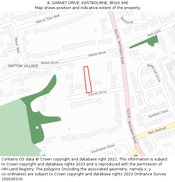 8, GARNET DRIVE, EASTBOURNE, BN20 9AE: Location map and indicative extent of plot