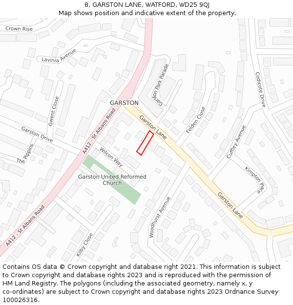 8, GARSTON LANE, WATFORD, WD25 9QJ: Location map and indicative extent of plot