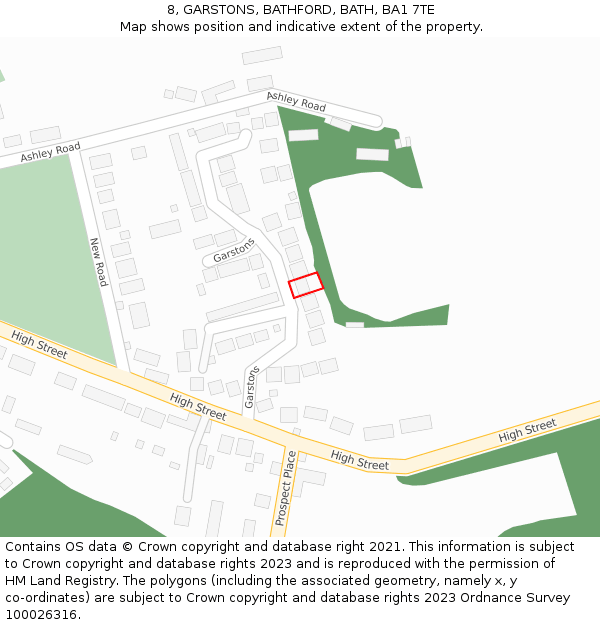 8, GARSTONS, BATHFORD, BATH, BA1 7TE: Location map and indicative extent of plot