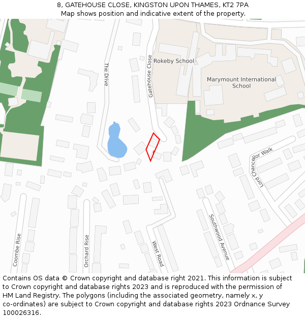 8, GATEHOUSE CLOSE, KINGSTON UPON THAMES, KT2 7PA: Location map and indicative extent of plot