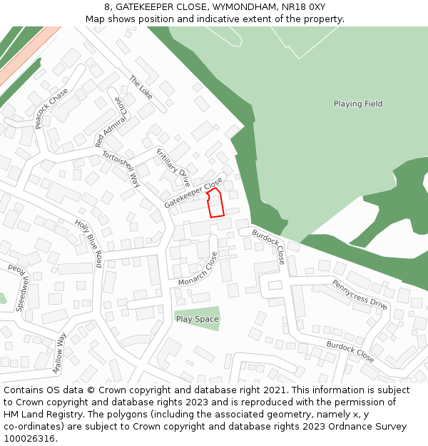 8, GATEKEEPER CLOSE, WYMONDHAM, NR18 0XY: Location map and indicative extent of plot