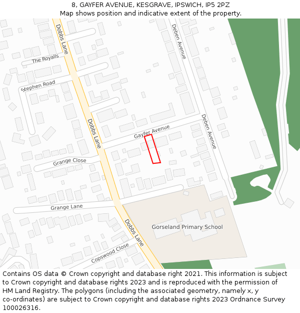 8, GAYFER AVENUE, KESGRAVE, IPSWICH, IP5 2PZ: Location map and indicative extent of plot