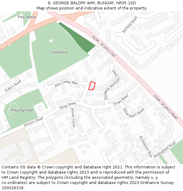 8, GEORGE BALDRY WAY, BUNGAY, NR35 1SD: Location map and indicative extent of plot