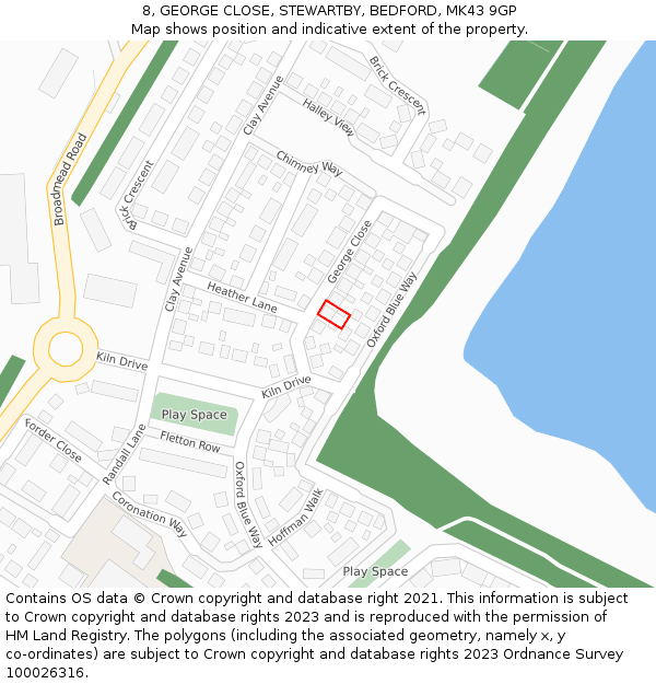 8, GEORGE CLOSE, STEWARTBY, BEDFORD, MK43 9GP: Location map and indicative extent of plot