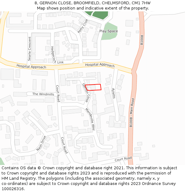 8, GERNON CLOSE, BROOMFIELD, CHELMSFORD, CM1 7HW: Location map and indicative extent of plot