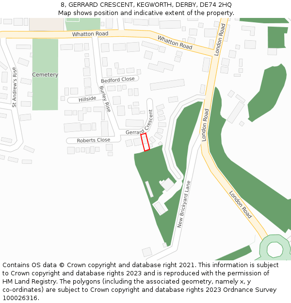 8, GERRARD CRESCENT, KEGWORTH, DERBY, DE74 2HQ: Location map and indicative extent of plot