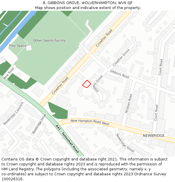 8, GIBBONS GROVE, WOLVERHAMPTON, WV6 0JF: Location map and indicative extent of plot