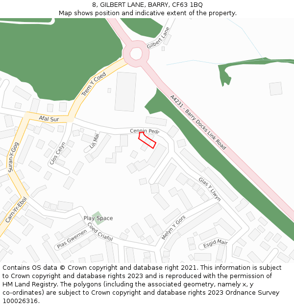 8, GILBERT LANE, BARRY, CF63 1BQ: Location map and indicative extent of plot