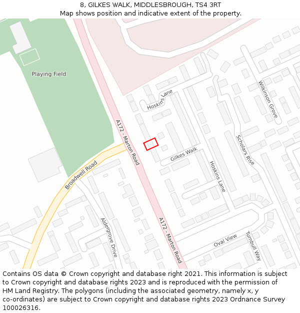 8, GILKES WALK, MIDDLESBROUGH, TS4 3RT: Location map and indicative extent of plot