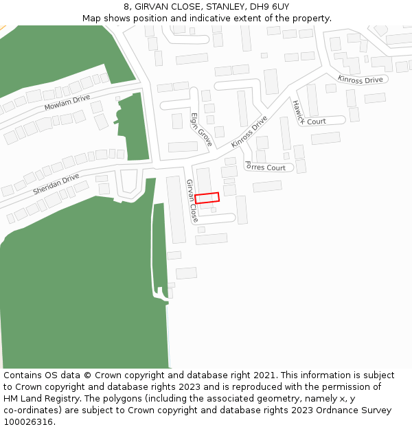 8, GIRVAN CLOSE, STANLEY, DH9 6UY: Location map and indicative extent of plot