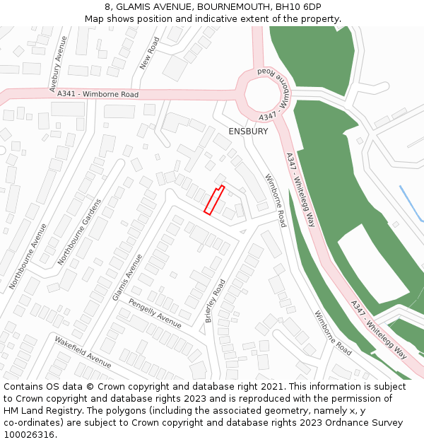 8, GLAMIS AVENUE, BOURNEMOUTH, BH10 6DP: Location map and indicative extent of plot